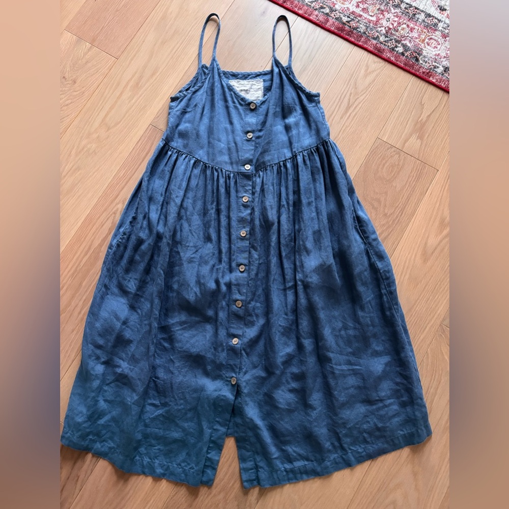 notPERFECTLINEN Indigo Linen Button-Front Midi Sundress